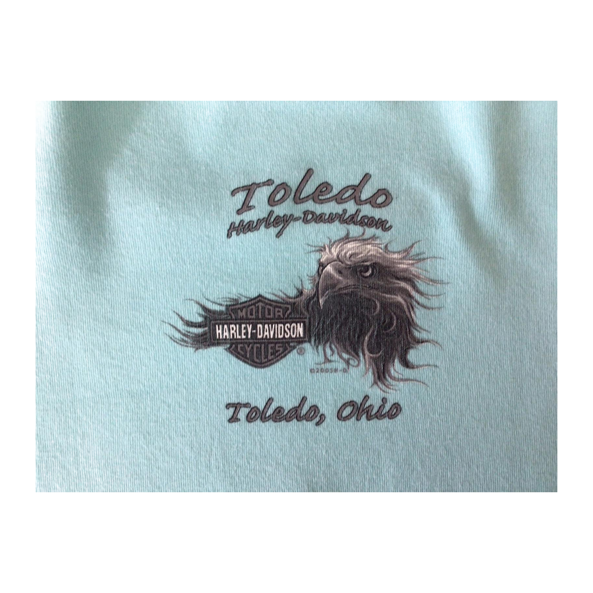 1657 Harley Davidson Women's Y2K Bedazzled Motorcycle Short Sleeve T Shirt Turquoise XL