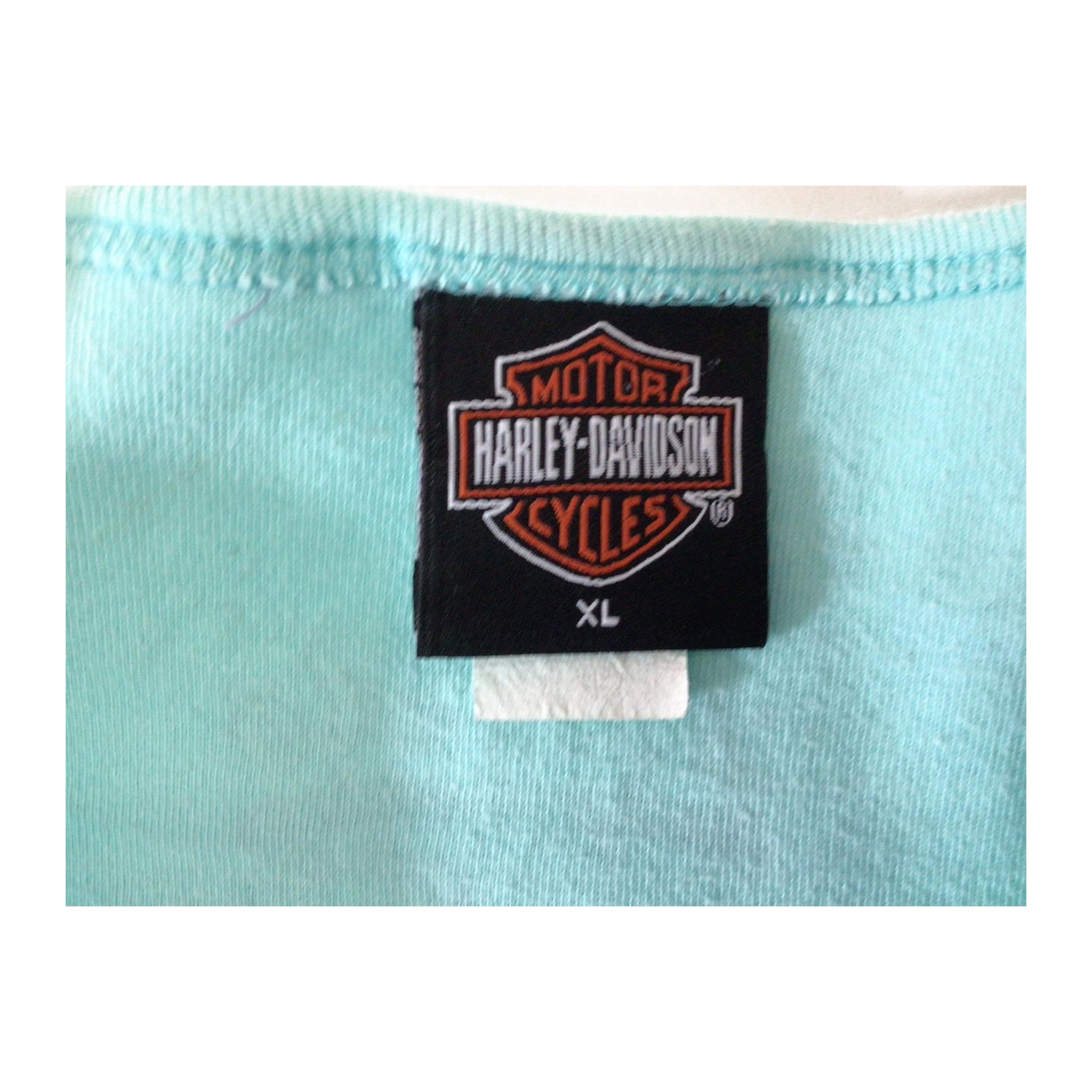 1657 Harley Davidson Women's Y2K Bedazzled Motorcycle Short Sleeve T Shirt Turquoise XL