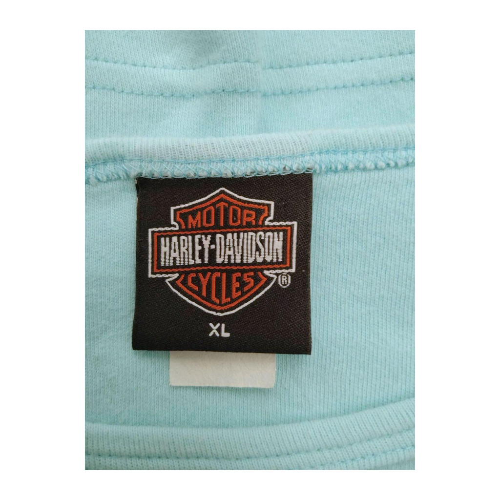 1657 Harley Davidson Women's Y2K Bedazzled Motorcycle Short Sleeve T Shirt Turquoise XL