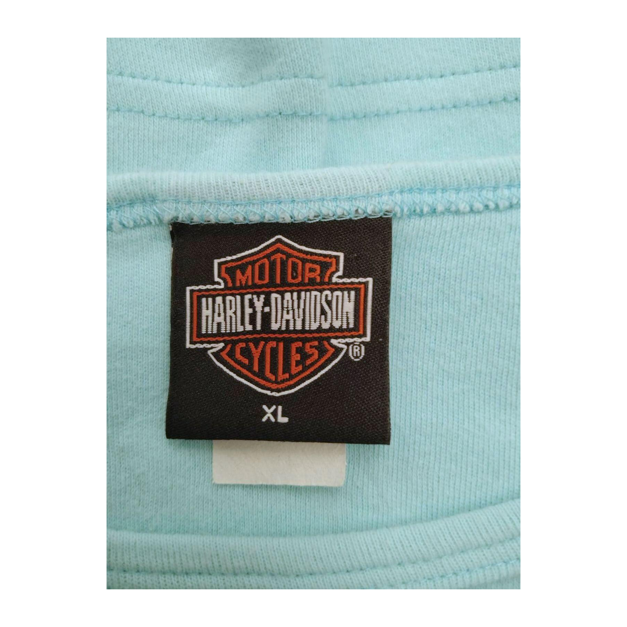 1657 Harley Davidson Women's Y2K Bedazzled Motorcycle Short Sleeve T Shirt Turquoise XL