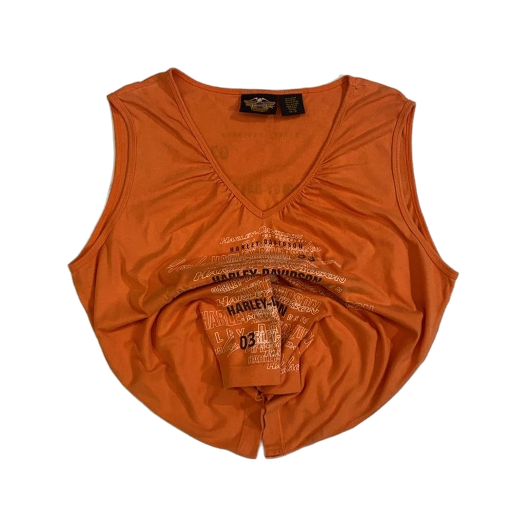 1656 Harley Davidson Women's Rouched V Neck Sleeveless T Shirt Orange XL