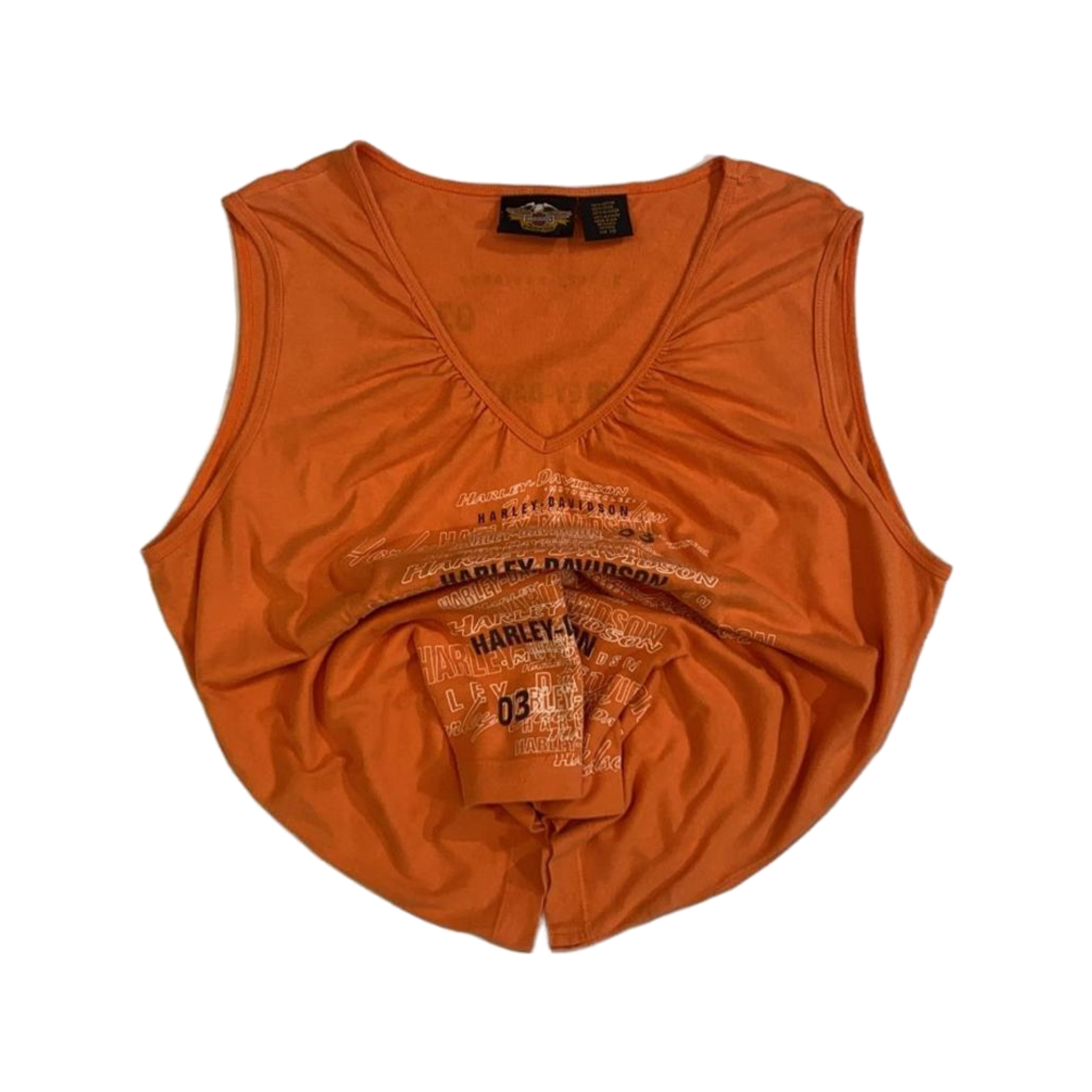 1656 Harley Davidson Women's Rouched V Neck Sleeveless T Shirt Orange XL