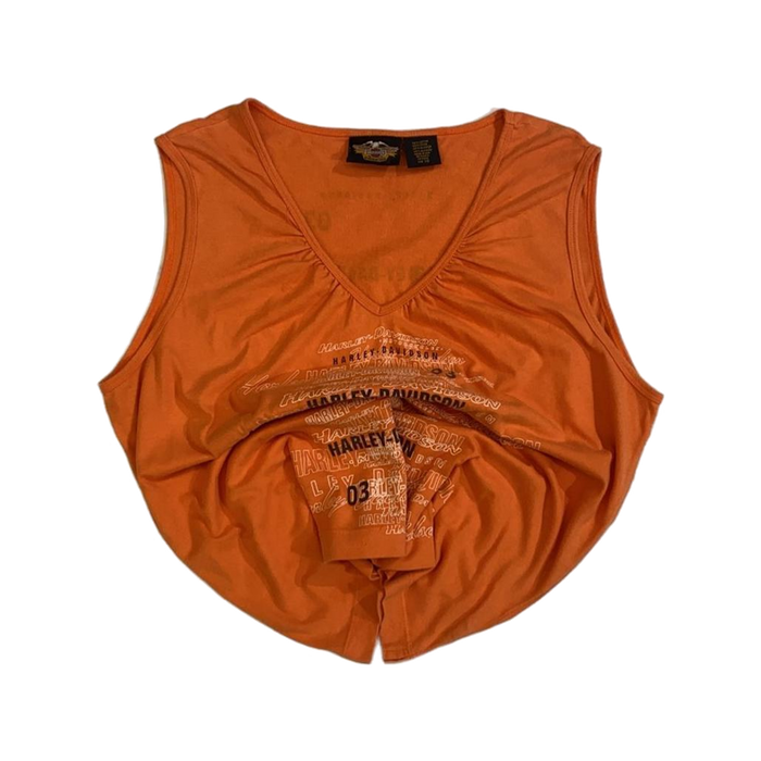 Harley Davidson Women's Rouched V Neck Sleeveless T Shirt Orange XL