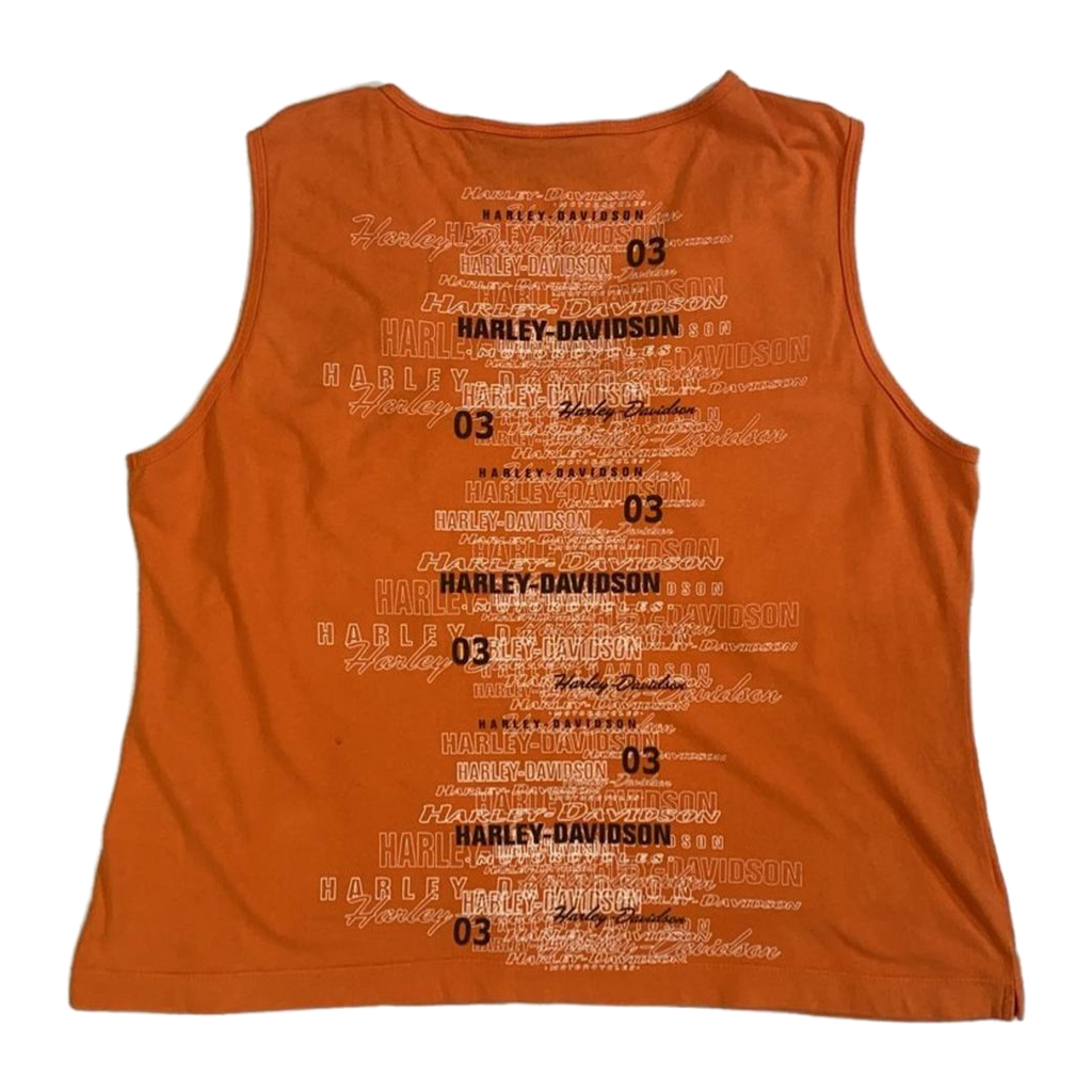 1656 Harley Davidson Women's Rouched V Neck Sleeveless T Shirt Orange XL