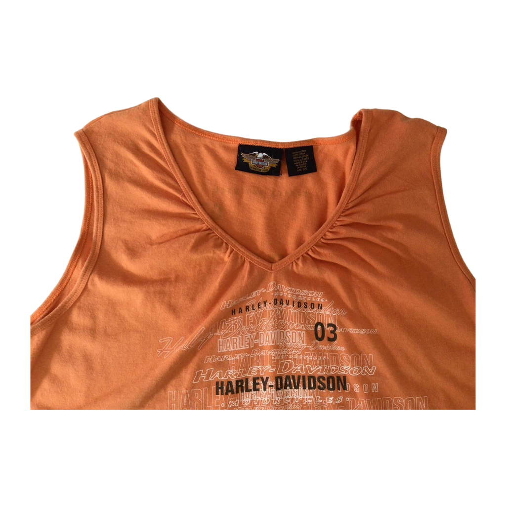 1656 Harley Davidson Women's Rouched V Neck Sleeveless T Shirt Orange XL