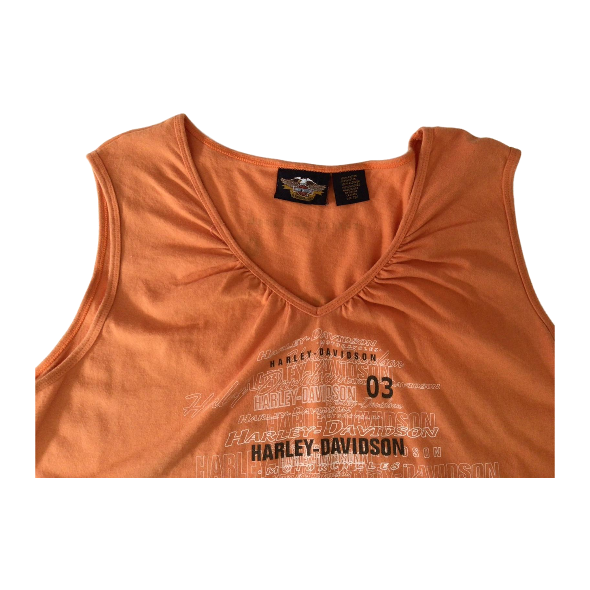 1656 Harley Davidson Women's Rouched V Neck Sleeveless T Shirt Orange XL