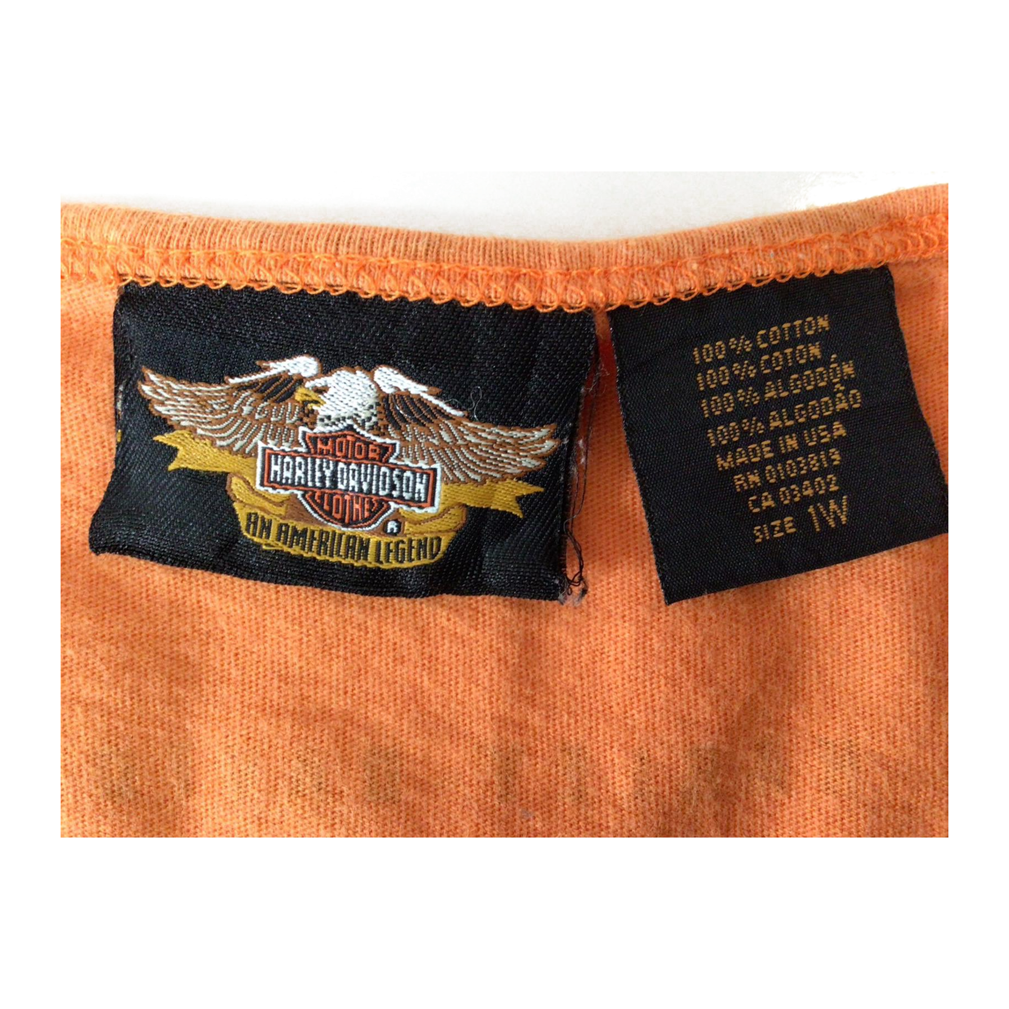 1656 Harley Davidson Women's Rouched V Neck Sleeveless T Shirt Orange XL