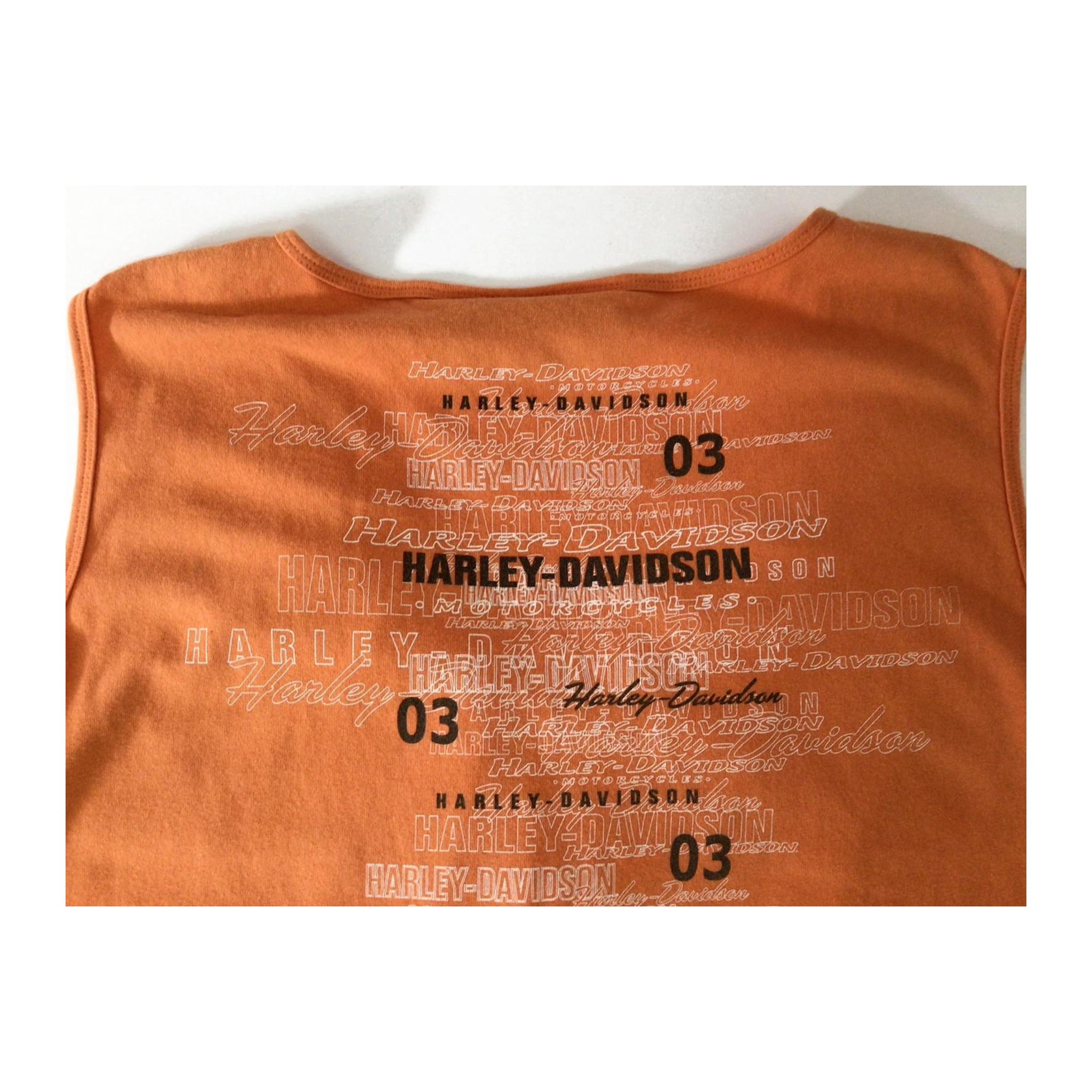 1656 Harley Davidson Women's Rouched V Neck Sleeveless T Shirt Orange XL