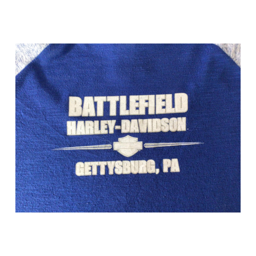 1655 Harley Davidson Women's Bedazzled Western Logo Long Sleeve Baseball Style T Shirt Blue XL