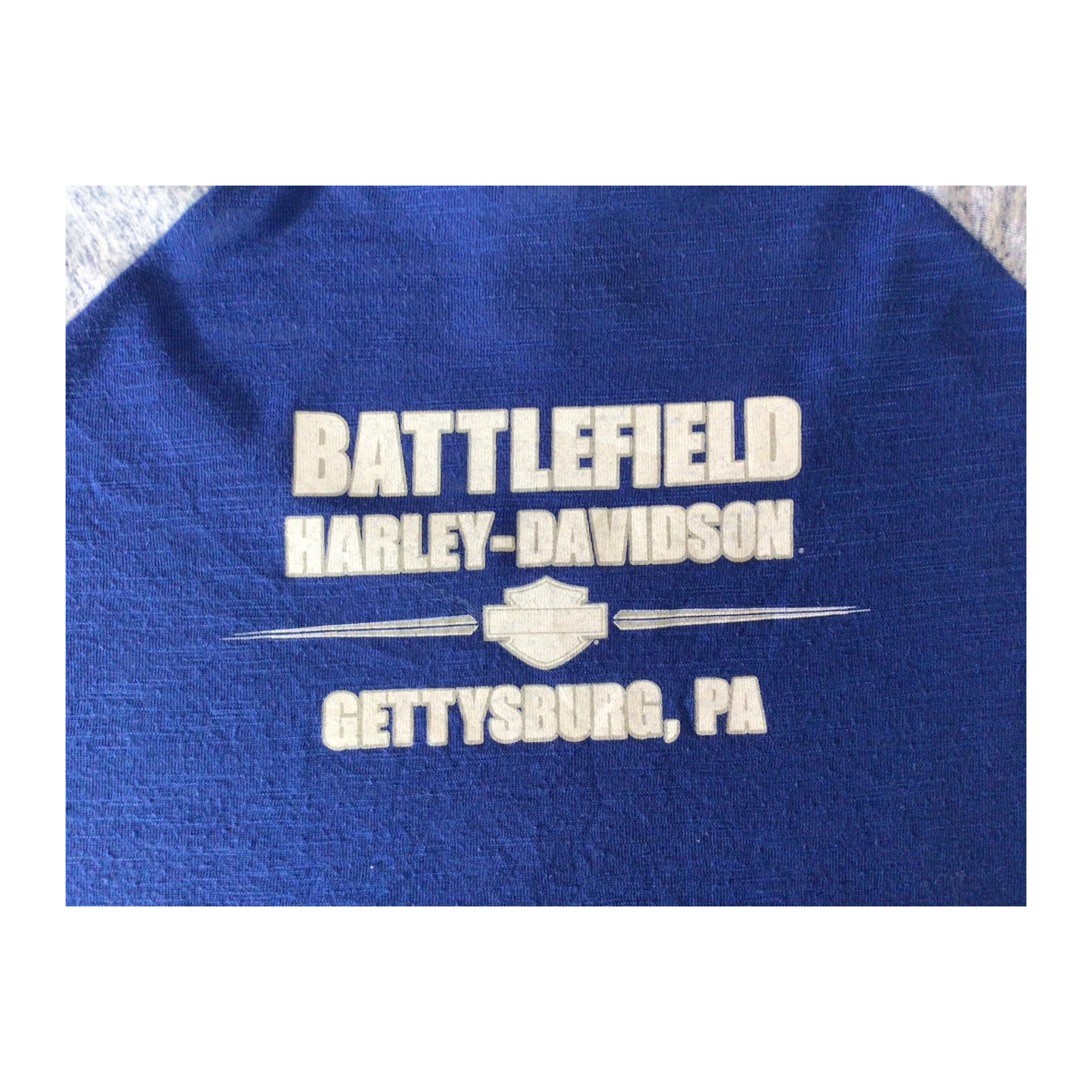 1655 Harley Davidson Women's Bedazzled Western Logo Long Sleeve Baseball Style T Shirt Blue XL
