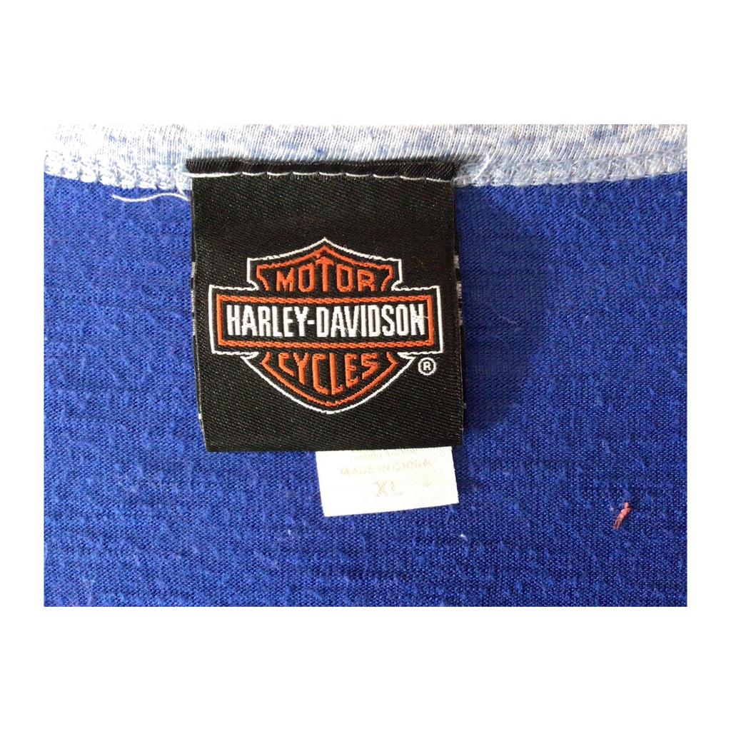 1655 Harley Davidson Women's Bedazzled Western Logo Long Sleeve Baseball Style T Shirt Blue XL