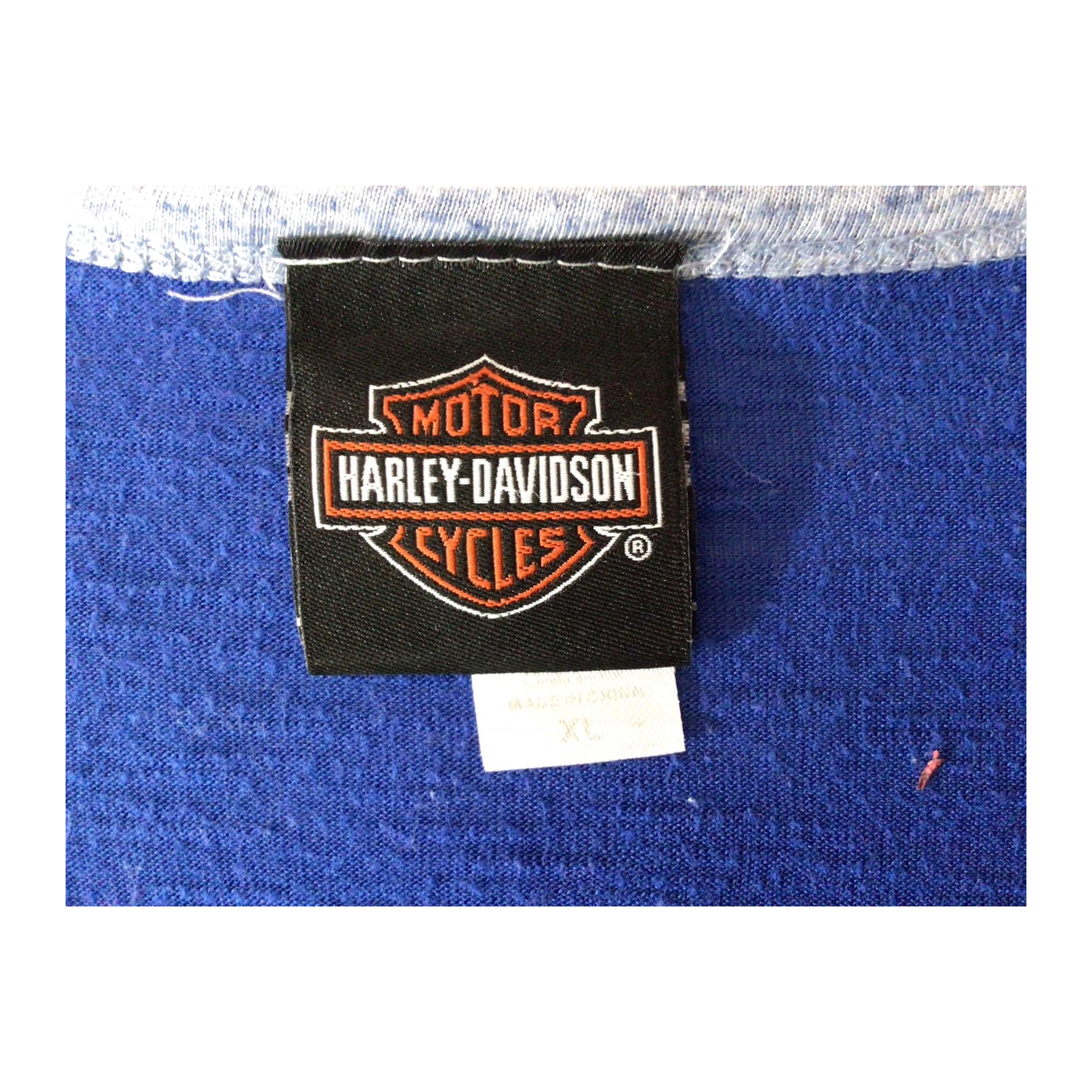 1655 Harley Davidson Women's Bedazzled Western Logo Long Sleeve Baseball Style T Shirt Blue XL