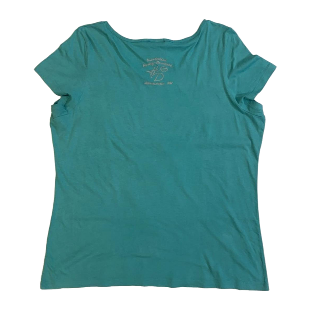 1654 Harley Davidson Women's Bedazzled Logo Short Sleeve T Shirt Turquoise 2XL