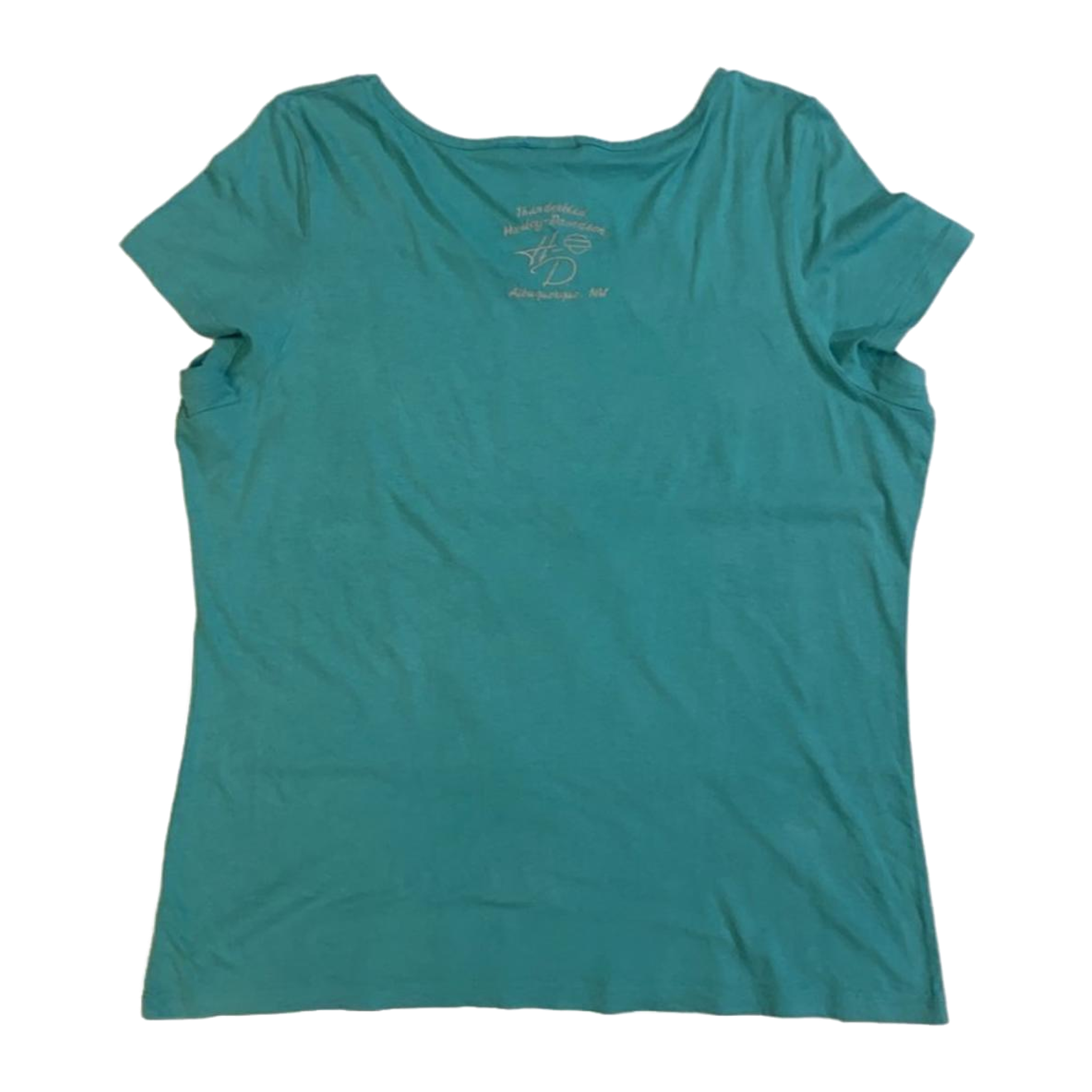 1654 Harley Davidson Women's Bedazzled Logo Short Sleeve T Shirt Turquoise 2XL