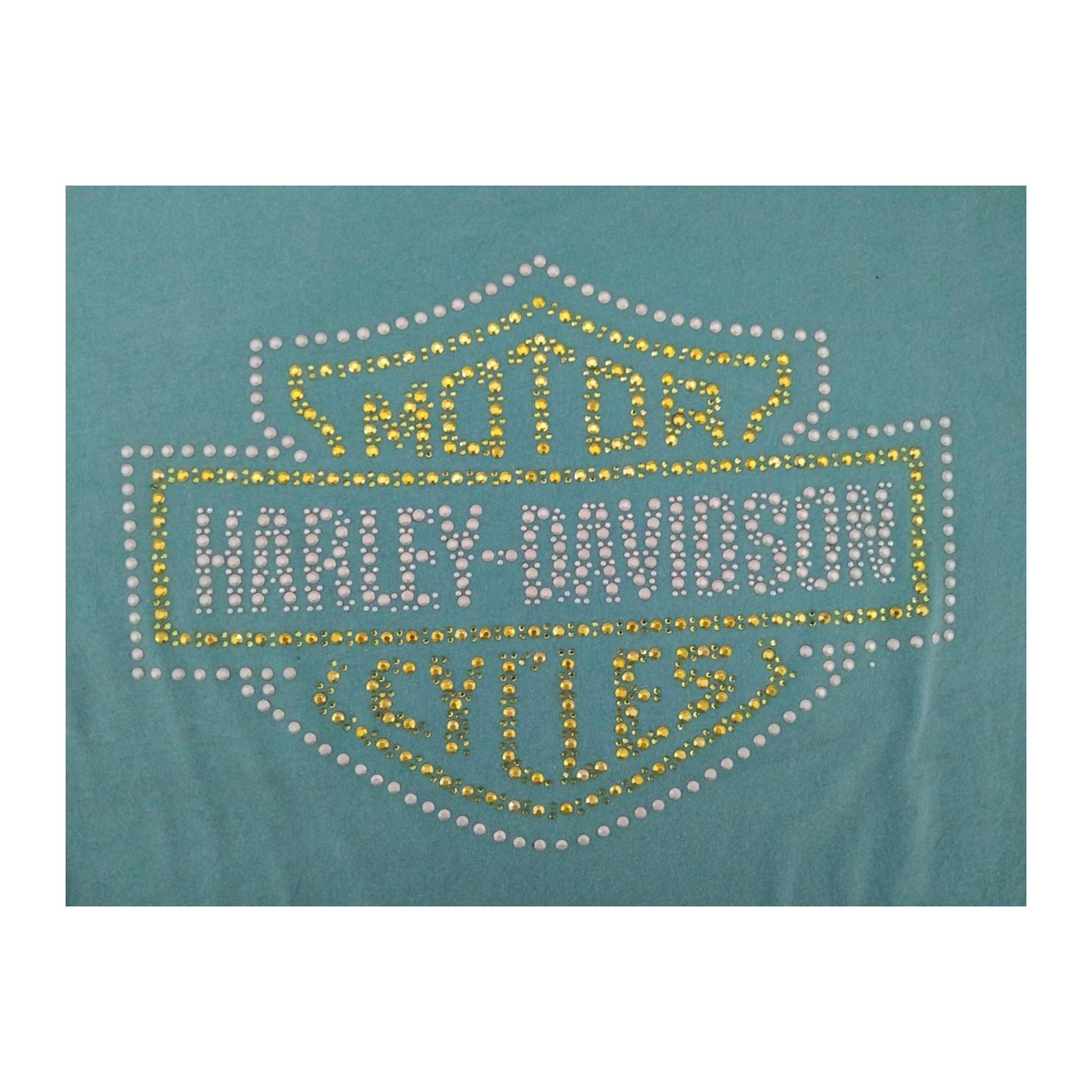 1654 Harley Davidson Women's Bedazzled Logo Short Sleeve T Shirt Turquoise 2XL