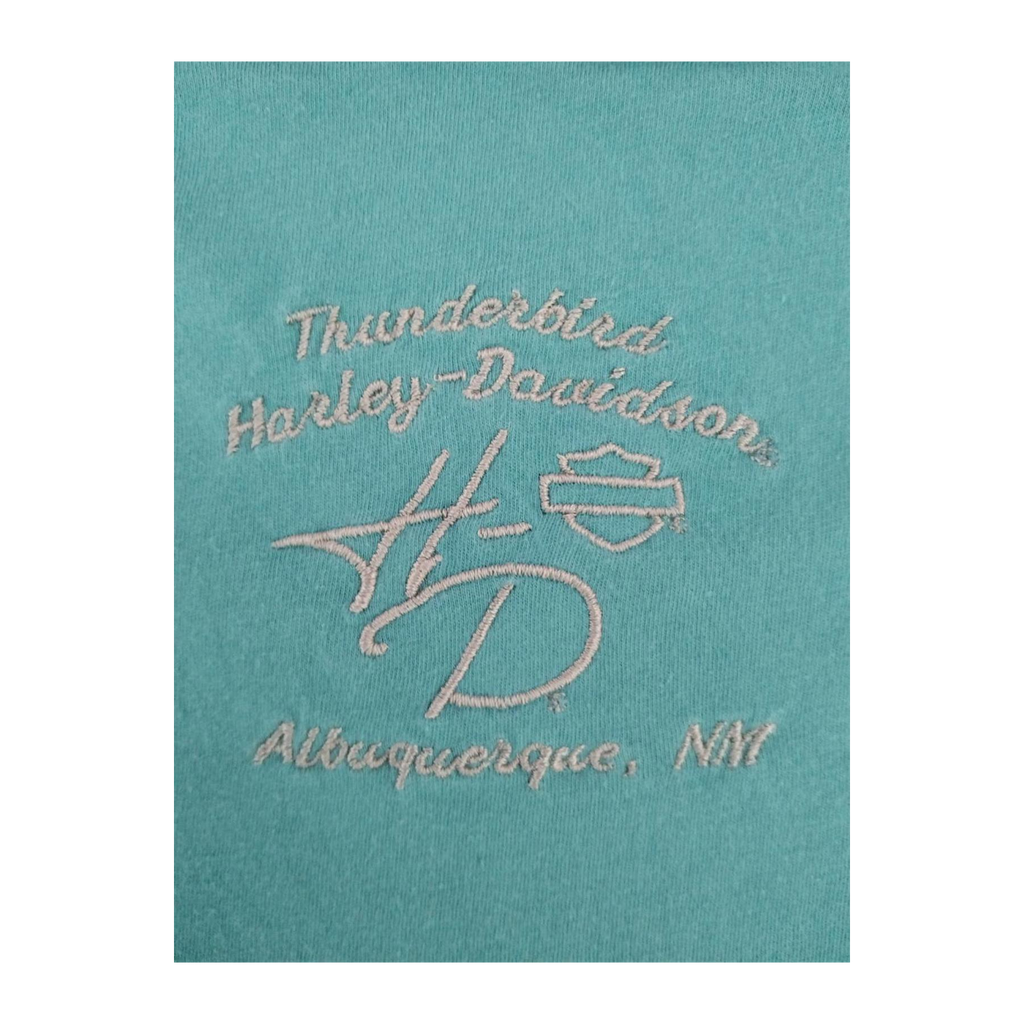 1654 Harley Davidson Women's Bedazzled Logo Short Sleeve T Shirt Turquoise 2XL