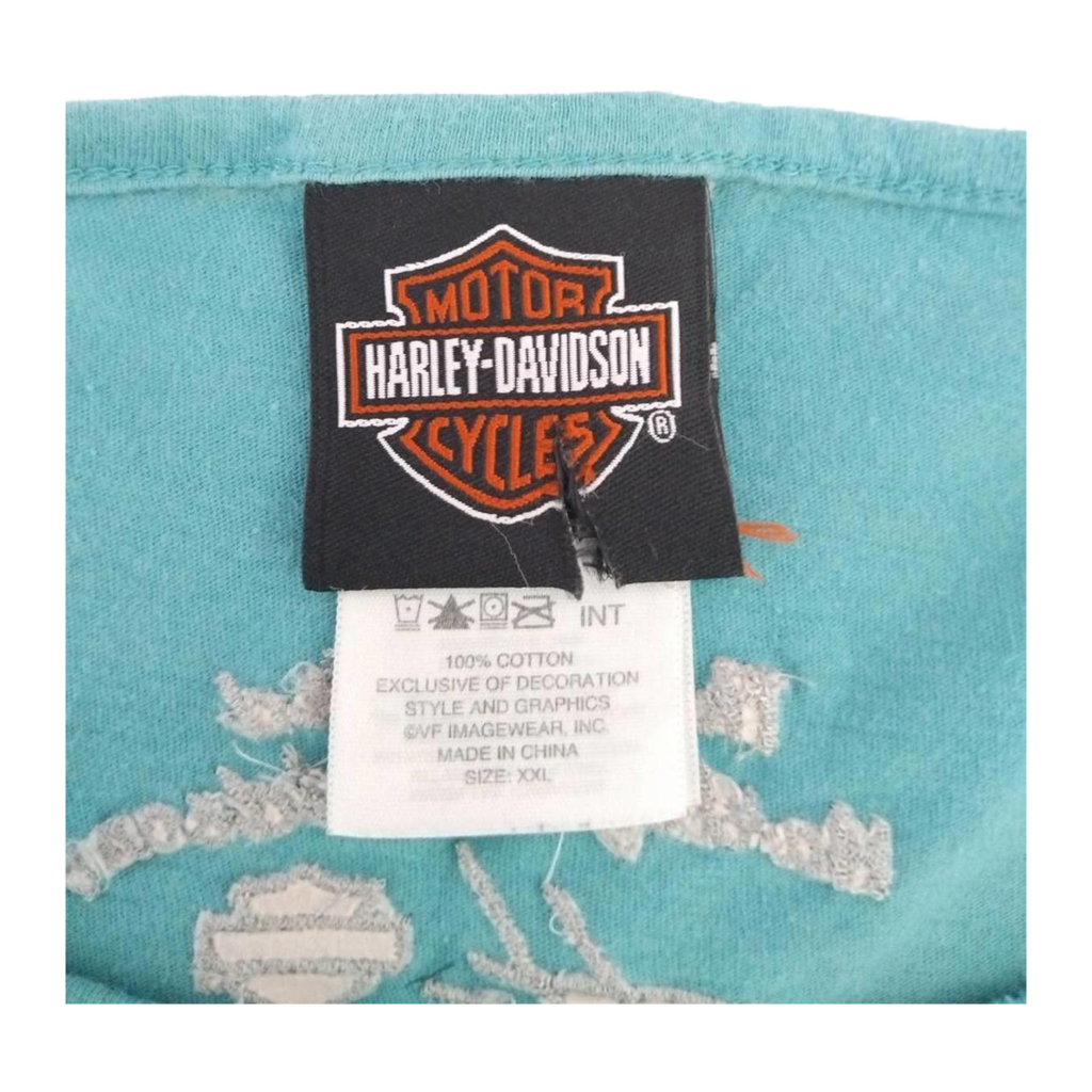 1654 Harley Davidson Women's Bedazzled Logo Short Sleeve T Shirt Turquoise 2XL