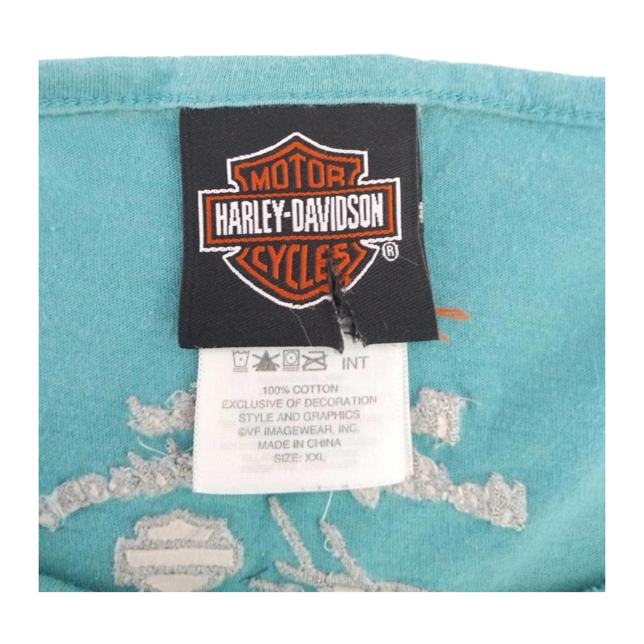 1654 Harley Davidson Women's Bedazzled Logo Short Sleeve T Shirt Turquoise 2XL
