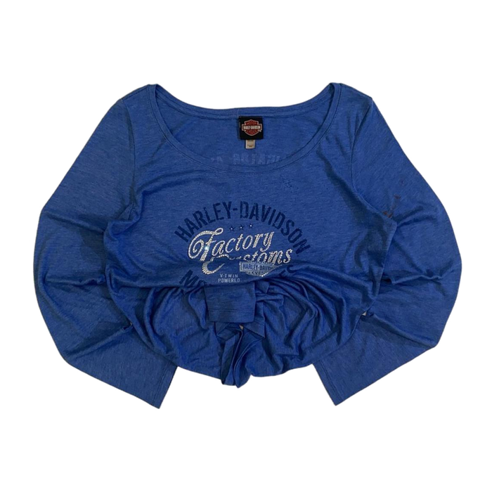 Harley Davidson Women's Bedazzled Factory Customs Long Sleeve T Shirt Blue 2XL