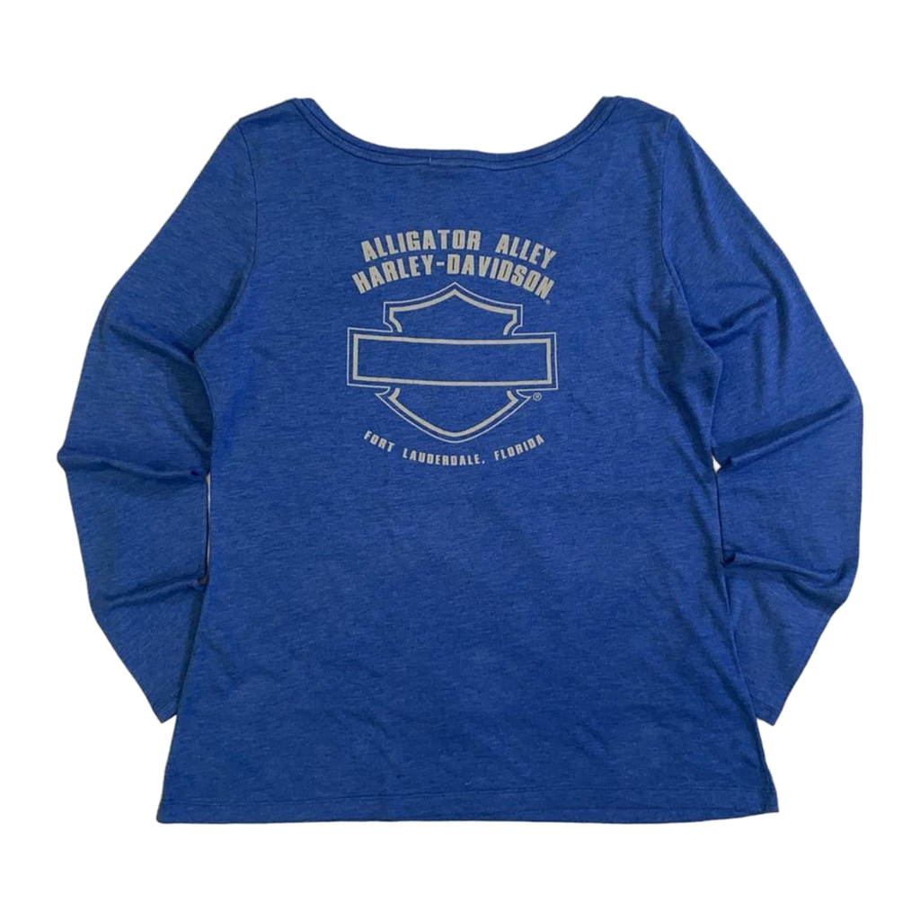 1653 Harley Davidson Women's Bedazzled Factory Customs Long Sleeve T Shirt Blue 2XL