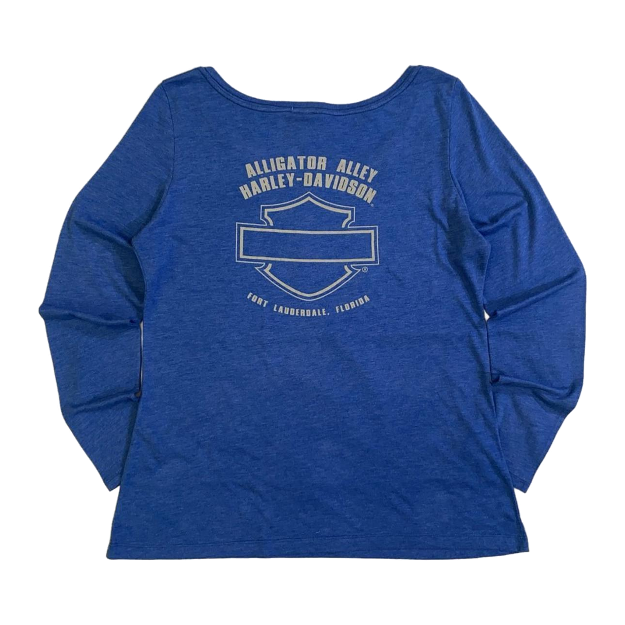 1653 Harley Davidson Women's Bedazzled Factory Customs Long Sleeve T Shirt Blue 2XL