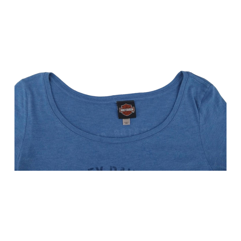1653 Harley Davidson Women's Bedazzled Factory Customs Long Sleeve T Shirt Blue 2XL