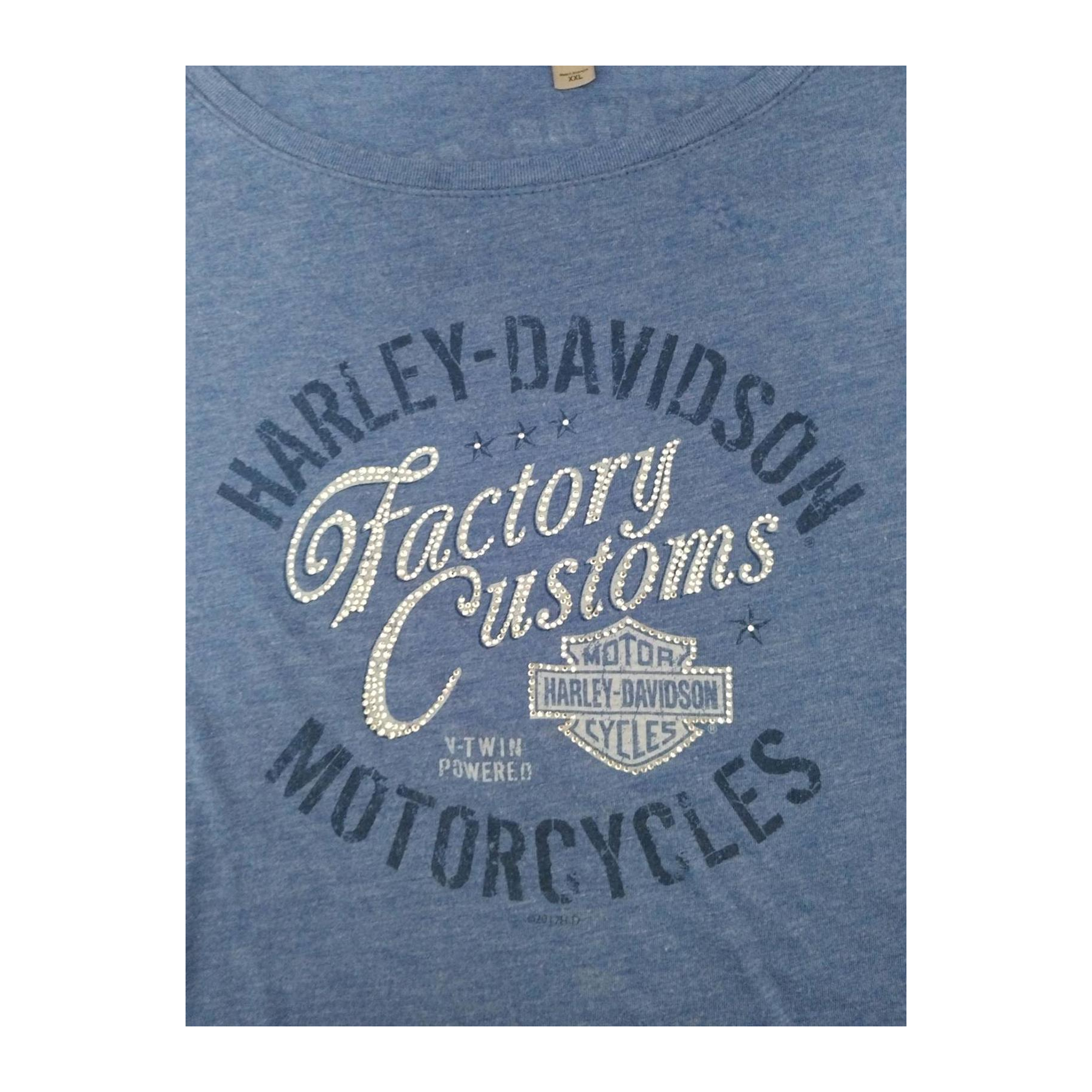 1653 Harley Davidson Women's Bedazzled Factory Customs Long Sleeve T Shirt Blue 2XL