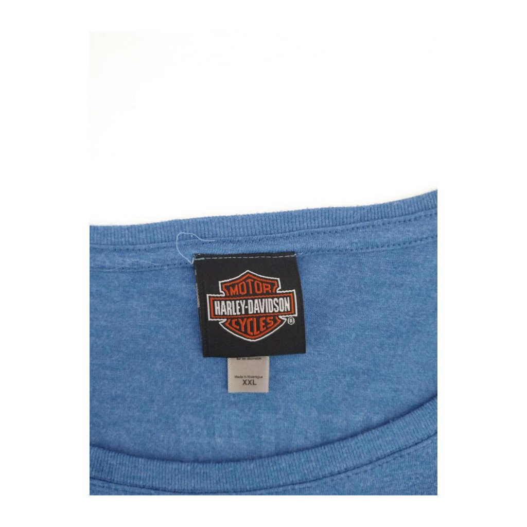 1653 Harley Davidson Women's Bedazzled Factory Customs Long Sleeve T Shirt Blue 2XL