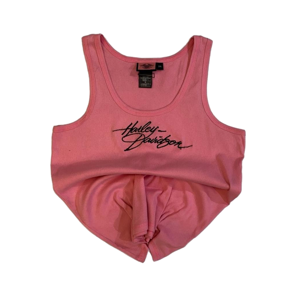 1651 Harley Davidson Women's Embroidered Ribbed Tank Top Pink 2XL