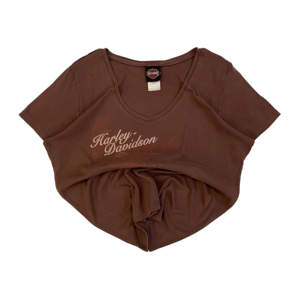 1699 Harley Davidson Women's Eagle Logo V Neck Short Sleeve T Shirt Brown 2XL
