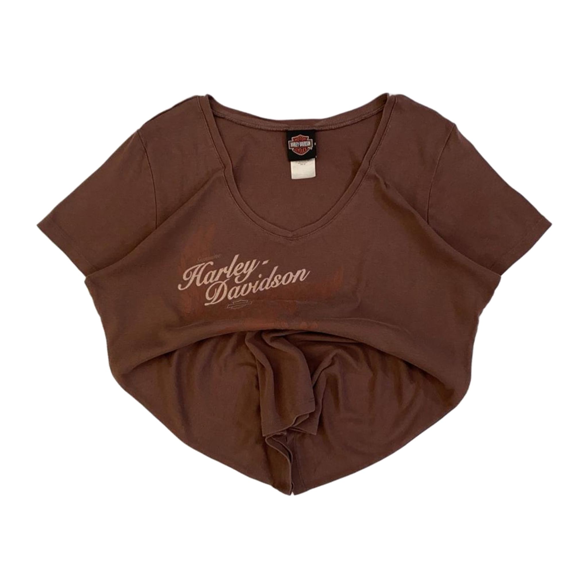 1699 Harley Davidson Women's Eagle Logo V Neck Short Sleeve T Shirt Brown 2XL