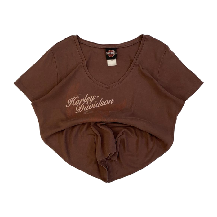 Harley Davidson Women's Eagle Logo V Neck Short Sleeve T Shirt Brown 2XL