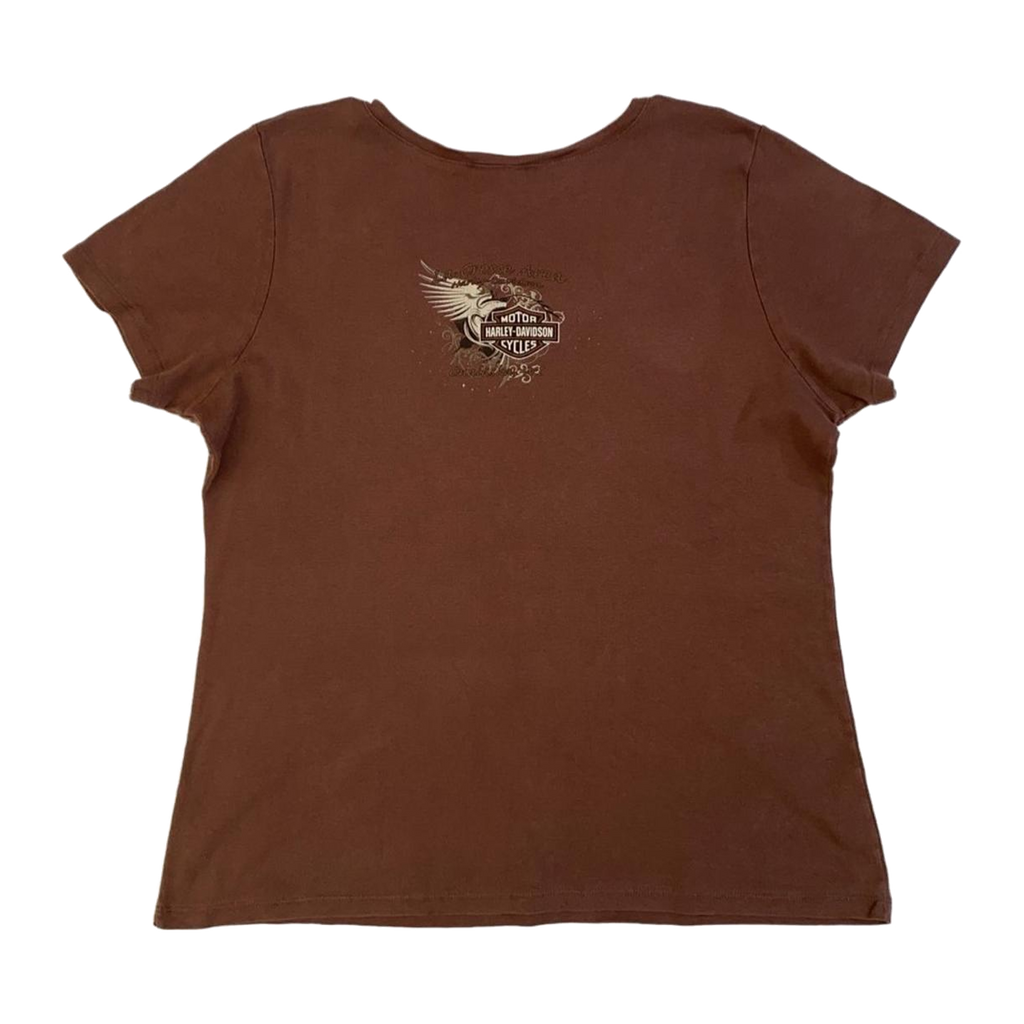 1699 Harley Davidson Women's Eagle Logo V Neck Short Sleeve T Shirt Brown 2XL