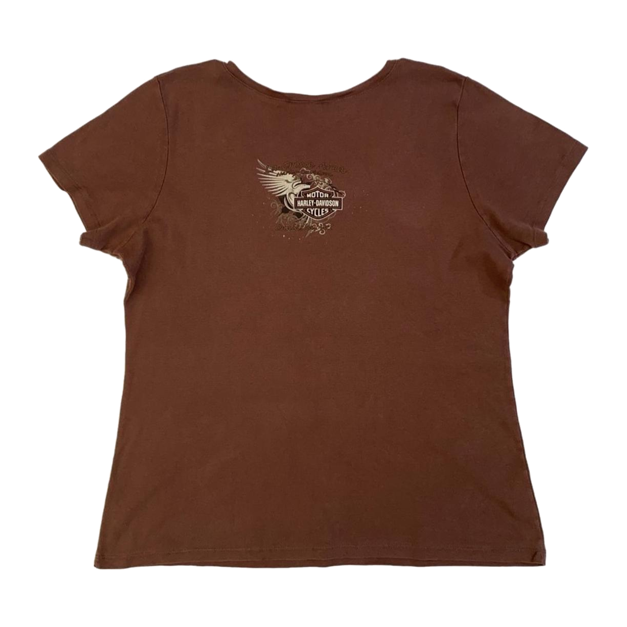 1699 Harley Davidson Women's Eagle Logo V Neck Short Sleeve T Shirt Brown 2XL