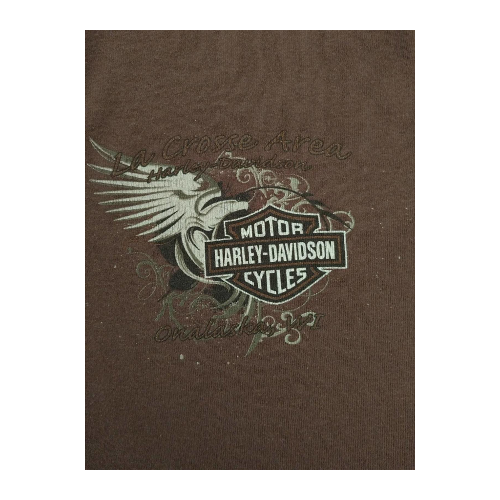 1699 Harley Davidson Women's Eagle Logo V Neck Short Sleeve T Shirt Brown 2XL