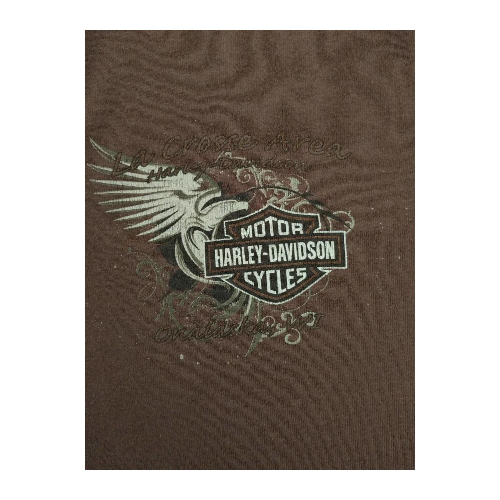 1699 Harley Davidson Women's Eagle Logo V Neck Short Sleeve T Shirt Brown 2XL