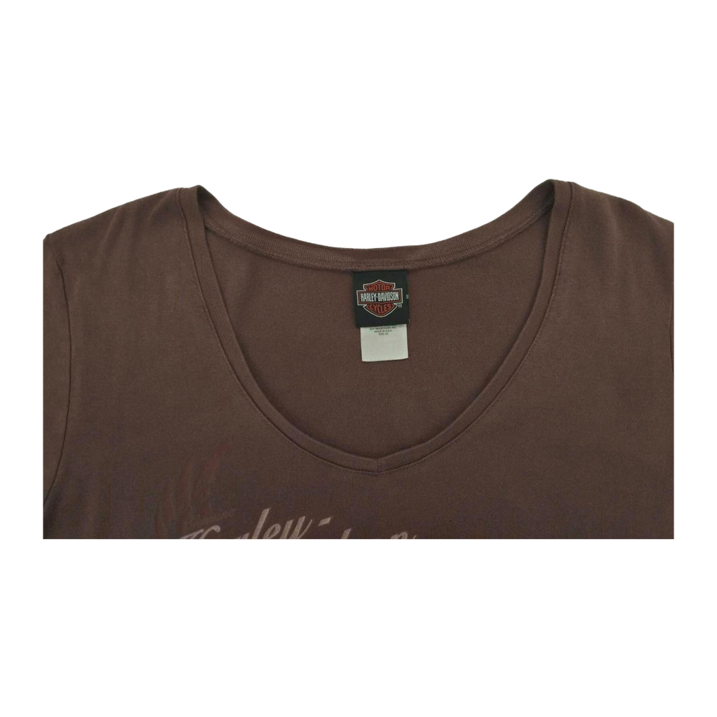 1699 Harley Davidson Women's Eagle Logo V Neck Short Sleeve T Shirt Brown 2XL