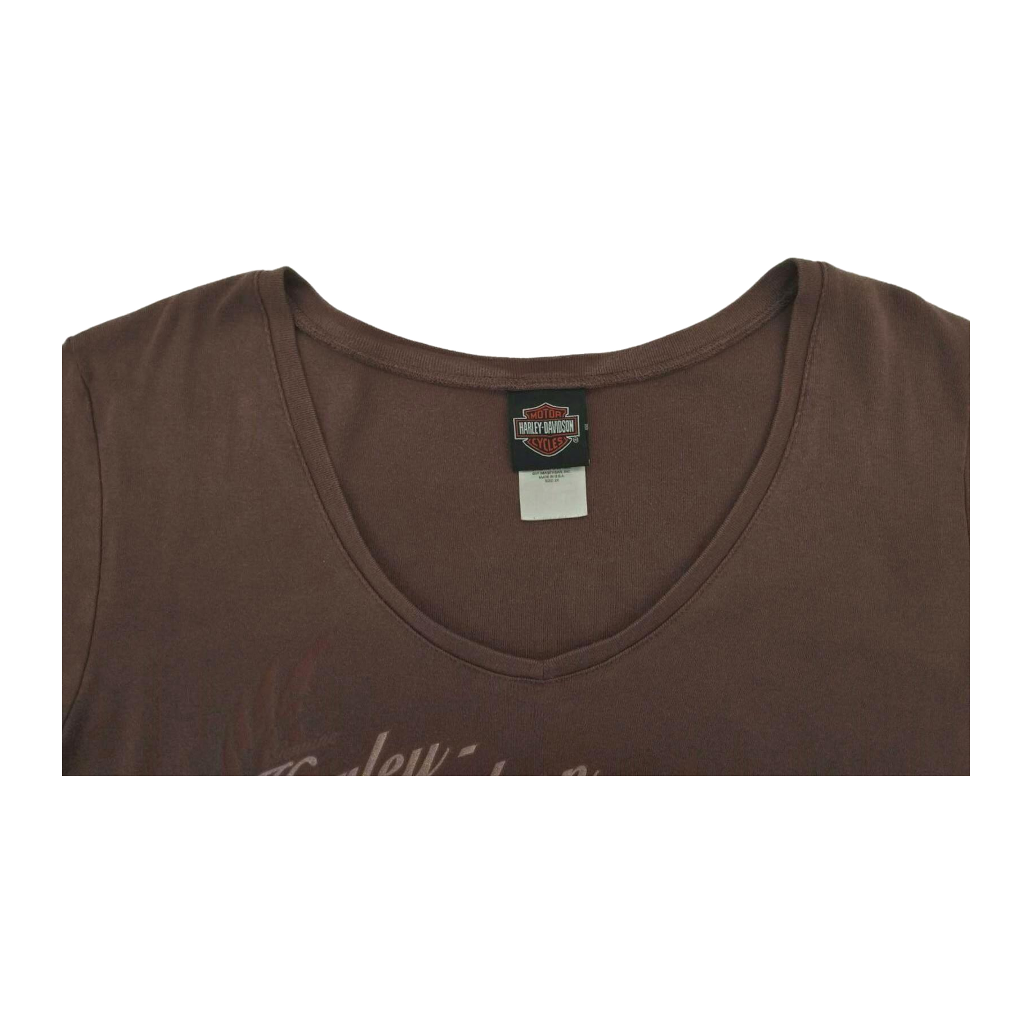 1699 Harley Davidson Women's Eagle Logo V Neck Short Sleeve T Shirt Brown 2XL