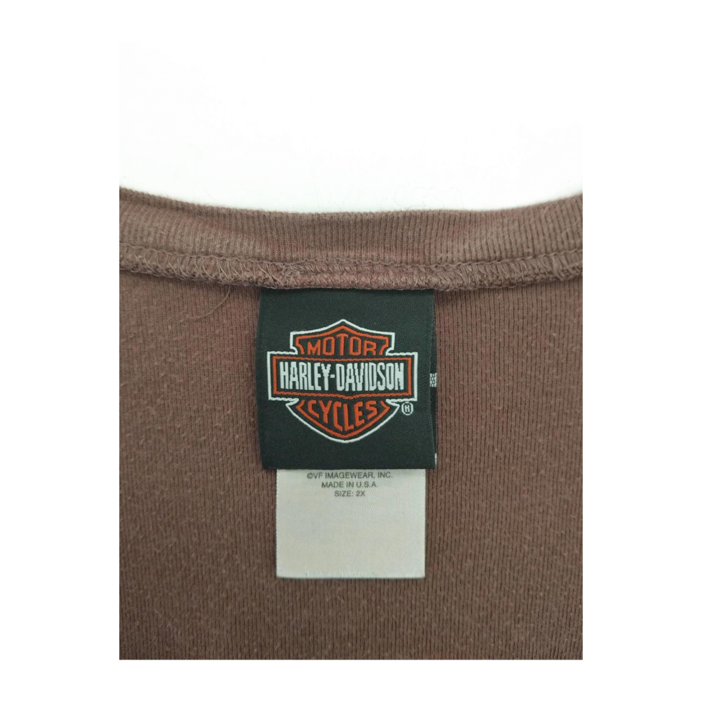 1699 Harley Davidson Women's Eagle Logo V Neck Short Sleeve T Shirt Brown 2XL