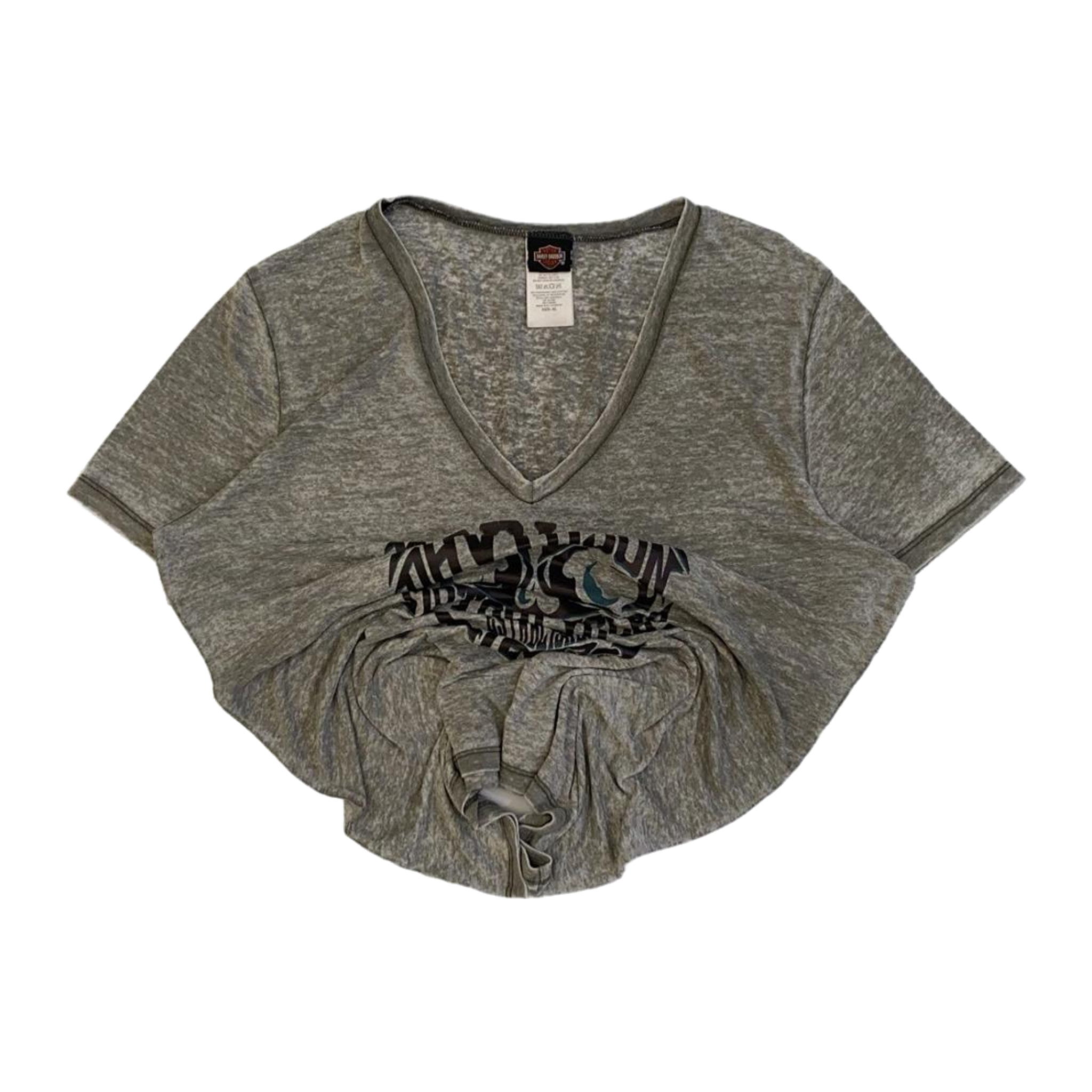 1698 Harley Davidson Women's Skull Logo V Neck Heathered Short Sleeve T Shirt Grey XL
