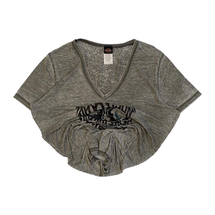 Harley Davidson Women's Skull Logo V Neck Heathered Short Sleeve T Shirt Grey XL