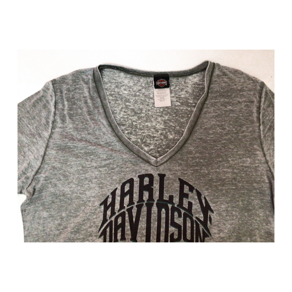 1698 Harley Davidson Women's Skull Logo V Neck Heathered Short Sleeve T Shirt Grey XL