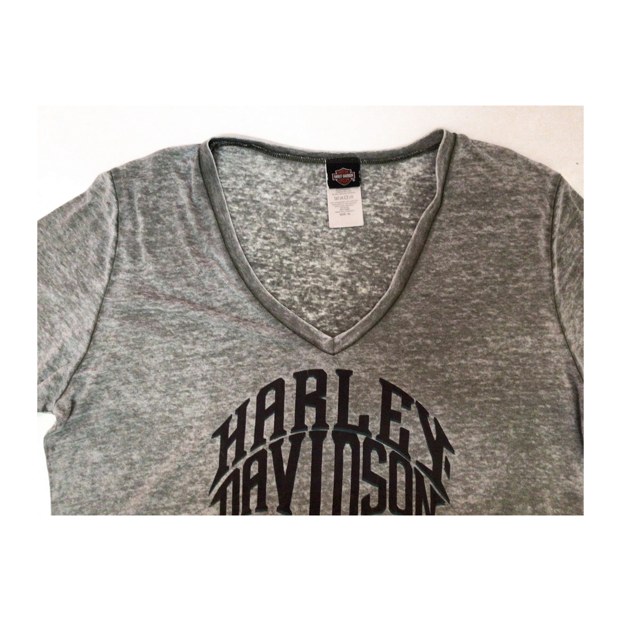 1698 Harley Davidson Women's Skull Logo V Neck Heathered Short Sleeve T Shirt Grey XL