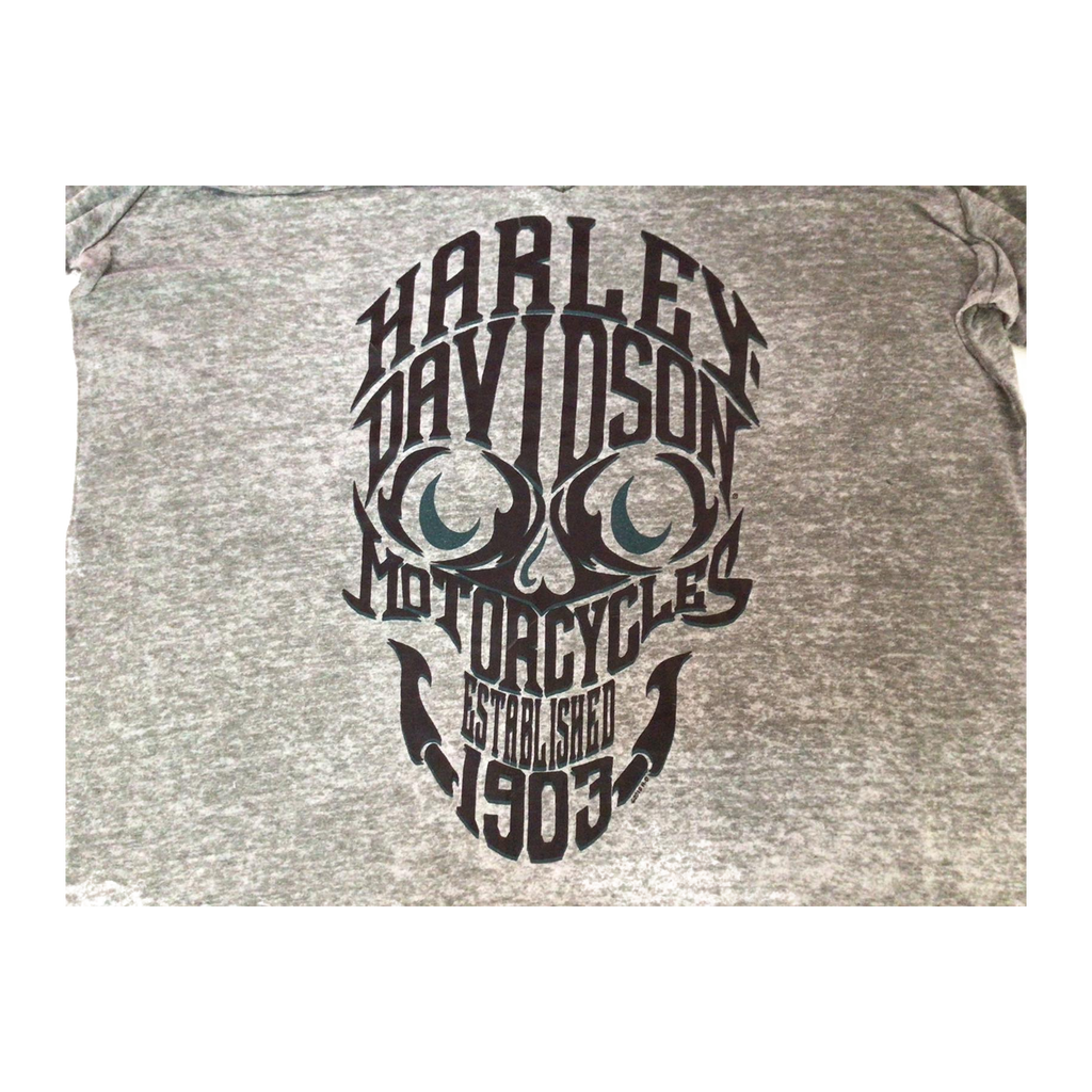 1698 Harley Davidson Women's Skull Logo V Neck Heathered Short Sleeve T Shirt Grey XL