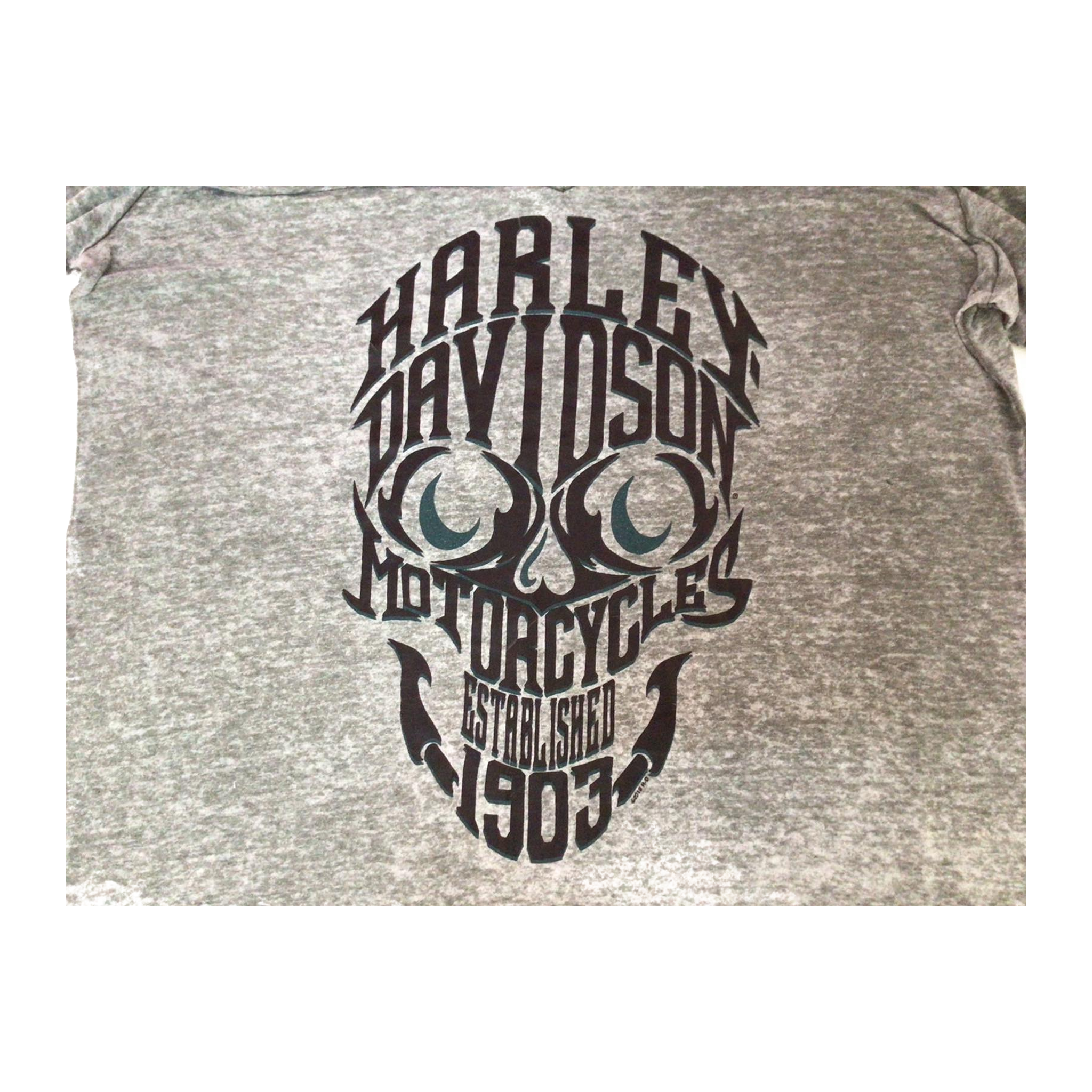 1698 Harley Davidson Women's Skull Logo V Neck Heathered Short Sleeve T Shirt Grey XL