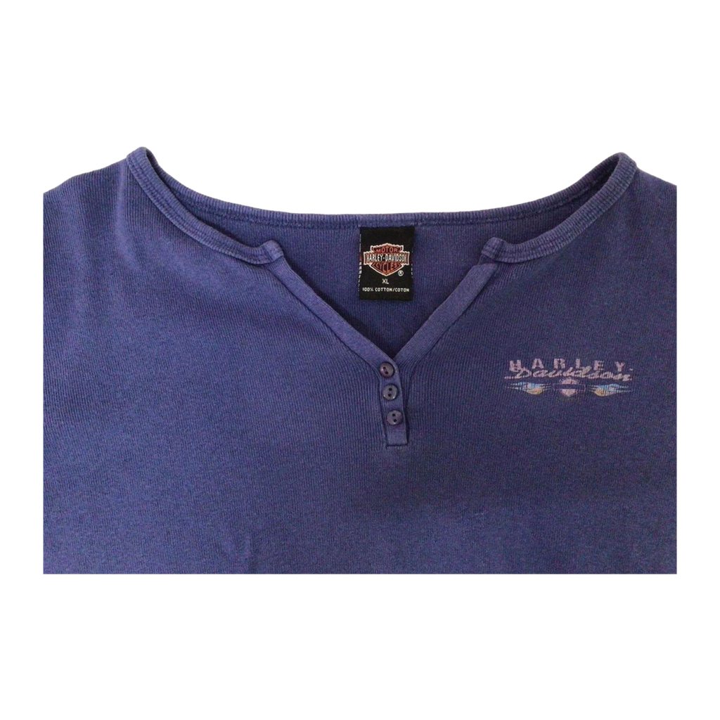 1695 Harley Davidson Women's Sturgis Henley Short Sleeve T Shirt Blue XL