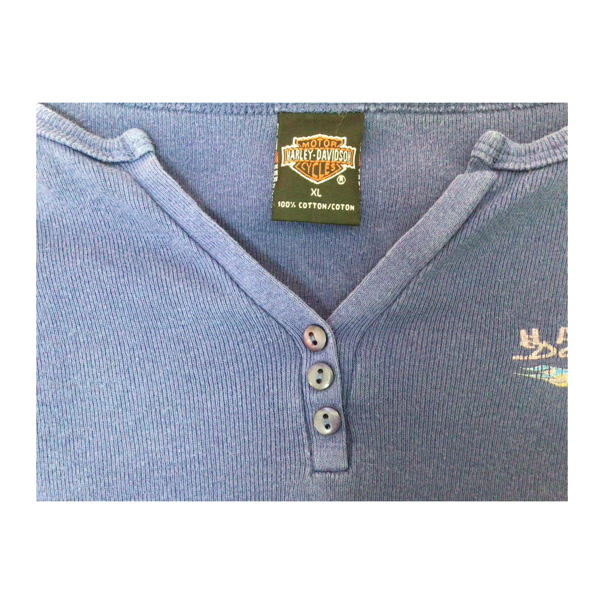 1695 Harley Davidson Women's Sturgis Henley Short Sleeve T Shirt Blue XL