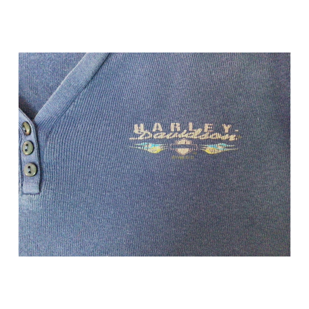 1695 Harley Davidson Women's Sturgis Henley Short Sleeve T Shirt Blue XL