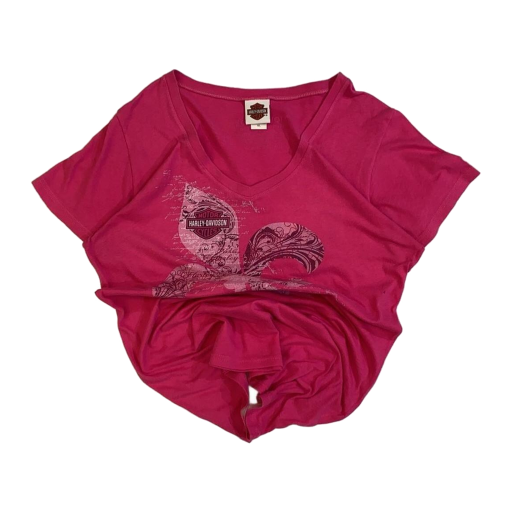 1679 Harley Davidson Women's Fleur de Lis Graphic Short Sleeve T Shirt Pink XL
