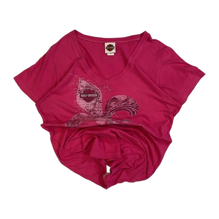 Harley Davidson Women's Fleur de Lis Graphic Short Sleeve T Shirt Pink XL